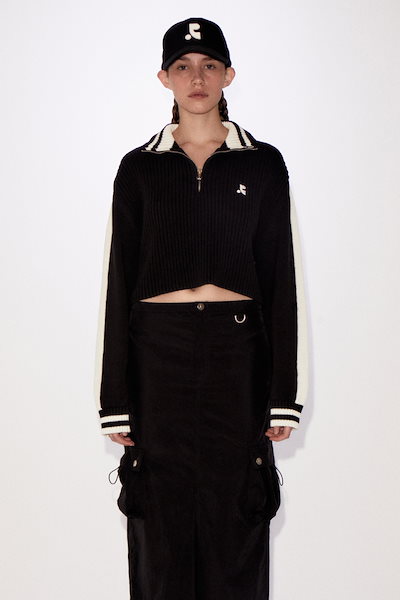 ジャケット [Rest & Recreation] RR HALF ZIP-UP CROP KNIT TOP - BLACK REST & RECREATION】 RR HALF ZIP-UP CROP KNIT スポーツと