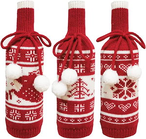 クリスマス ワインボトルカバー 3ピース ギフトバッグ ボトル 赤ワインバッグ ドレスアップ用 ワインボトル 再利用可能 ワインギフトバッグ ホームディナーパーティーデコレーション テーブルデコレーシ