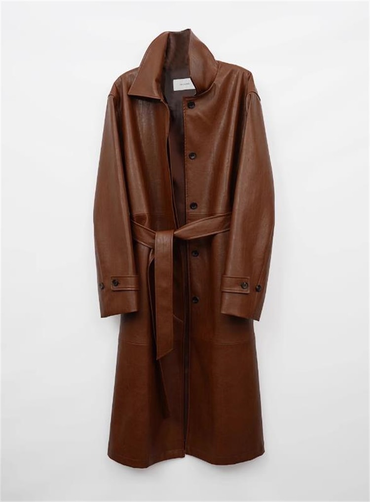 韓国ファッション レトロ コート 一列ボタン ゆったりする 気質 デザインセンス 襟を正す 長袖 中長セクション pu皮のパーカー 秋 トレンチコート ダスターコート