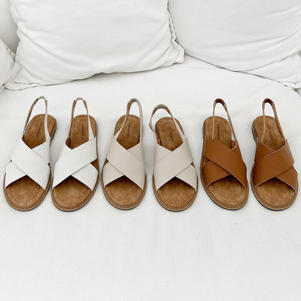 サンダル クロスデザイン バックストラップ フラット レディース ぺたんこ ペタンコ 白 マロン ベージュ ホワイト 歩きやすい 靴 婦人靴 韓国