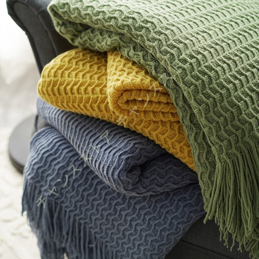 ブランケット 毛布 北欧 ひざ掛け ソフト 軽量 ニット フリンジ付き ソファー マルチカバー カウ
