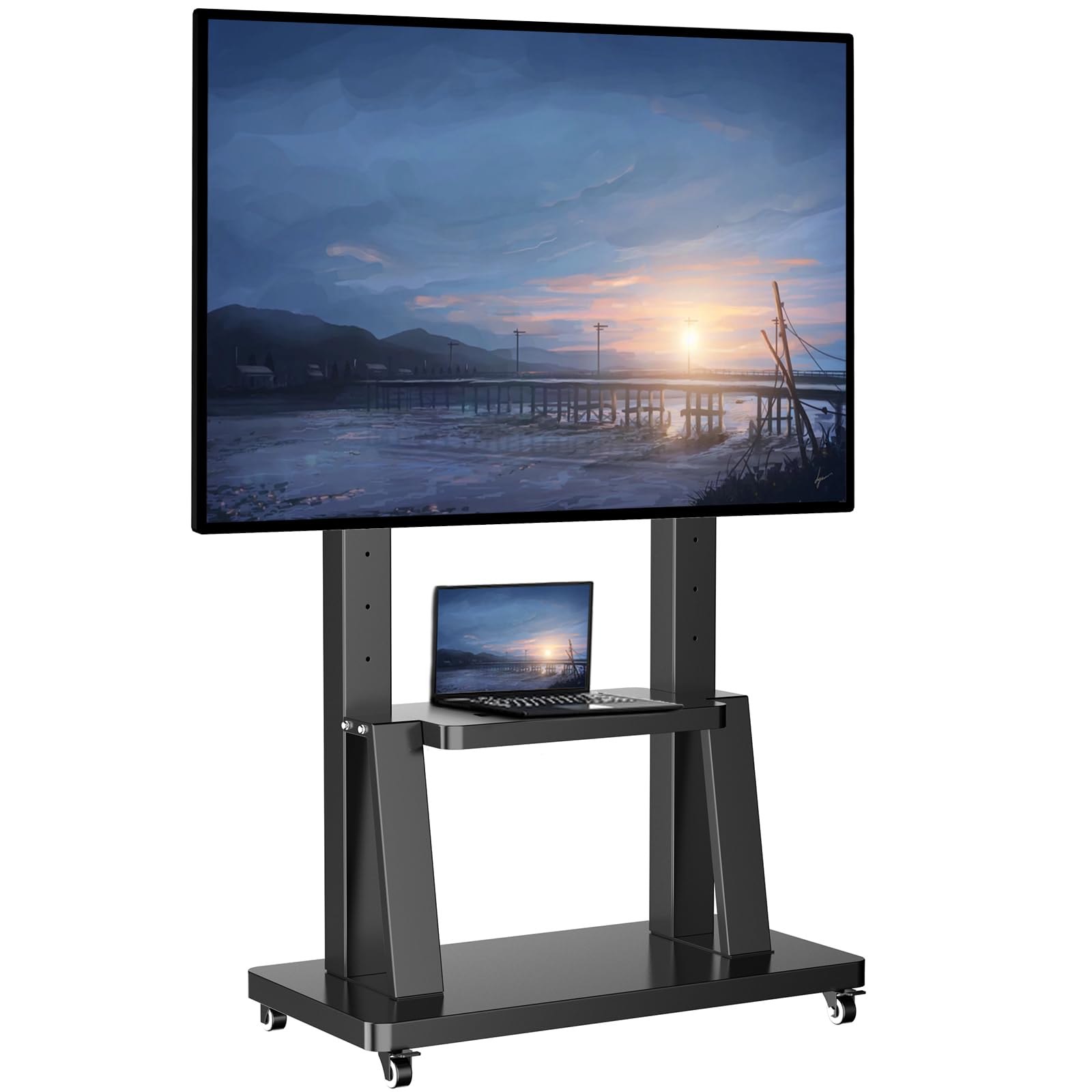 大型移動式テレビ台 棚板付き キャスター付き360回転 tvスタンド 32~100インチテレビ対応 高さ調整可能 耐荷重80 kg VESA900X600mmまで 省スペース 業 22693
