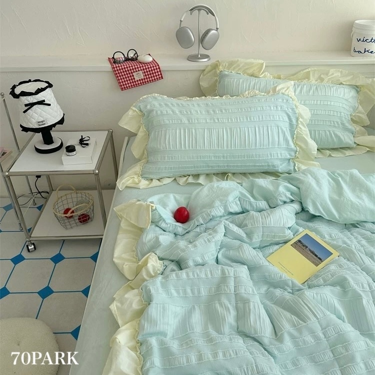 夏掛け布団 ギャザー フリル 布団カバーセット 全4色 2サイズ ベッドカバー ベッドシーツ セット ベッドリネン おしゃれ 韓国インテリア 韓国雑貨 韓国っぽ インテリア雑貨 70PARK
