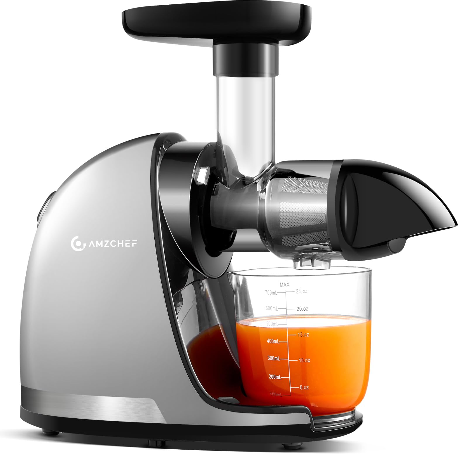 AMZCHEFスロージューサー野菜や果物の低速 コールドプレスジューサージューサー小型 フィルター不要 BPAフリーのジュース抽出器高い搾汁率低騒音2つカップとブラシが付属 グレー酸化しにくいフル