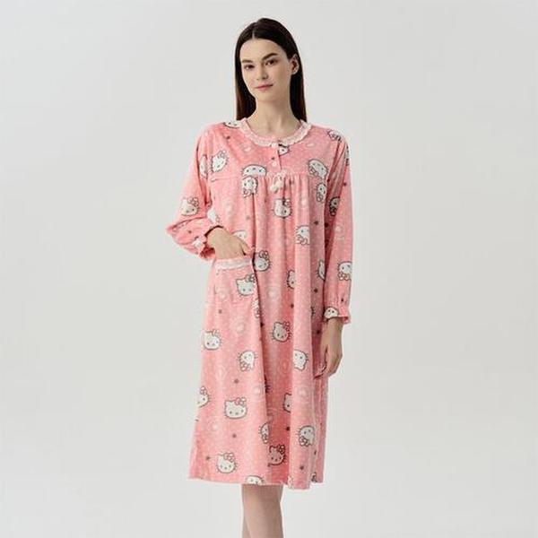 ハローキティ サンリオ純正品 極細糸 女性 長袖ドレス パジャマ HK-4263