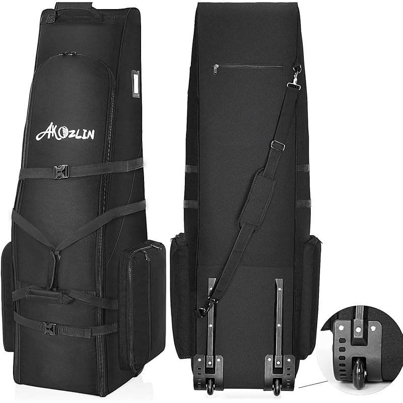 AKOZLIN ゴルフバッグ カバー 収納保管 キャスター付き 高密度900Dオックスフォード布 9.5型 / 48インチまで対応 ゴルフ用トラベルカバー 折りたたみ ゴルフトラベルバッグ 輪式 頑丈