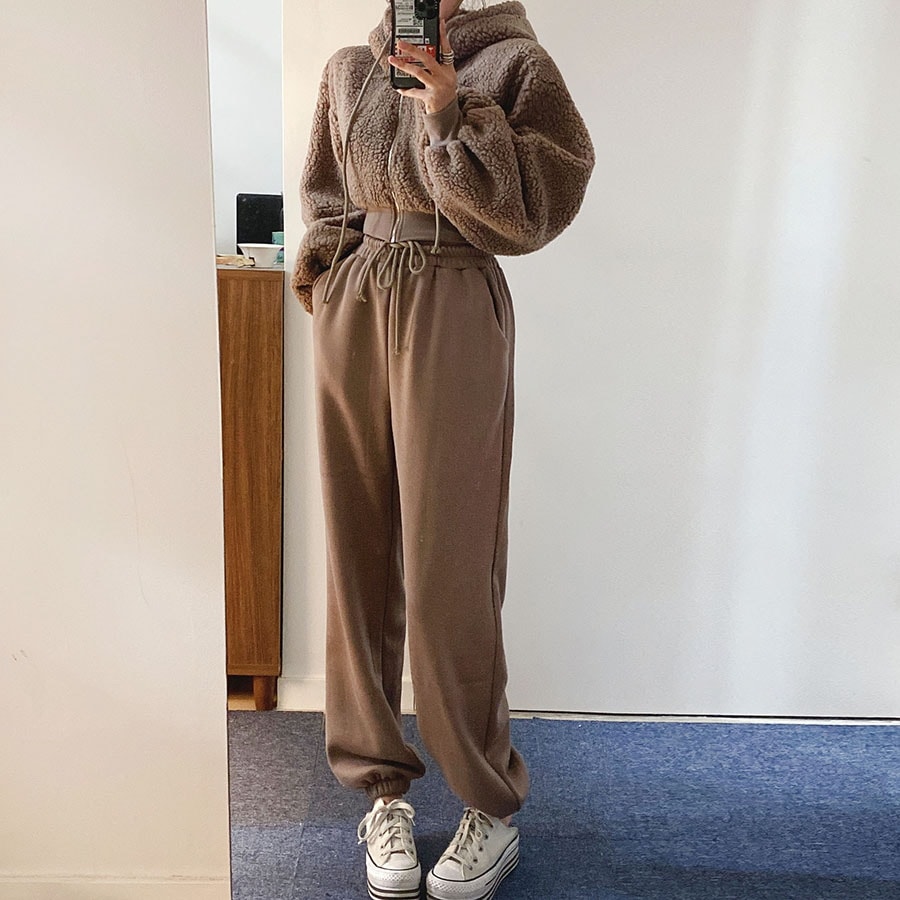 [起毛パンパン/ツーピースセット] ダンブルパーカージップアップ バンディング ジョガーパンツ 着飾ったような着飾ってないようなセット