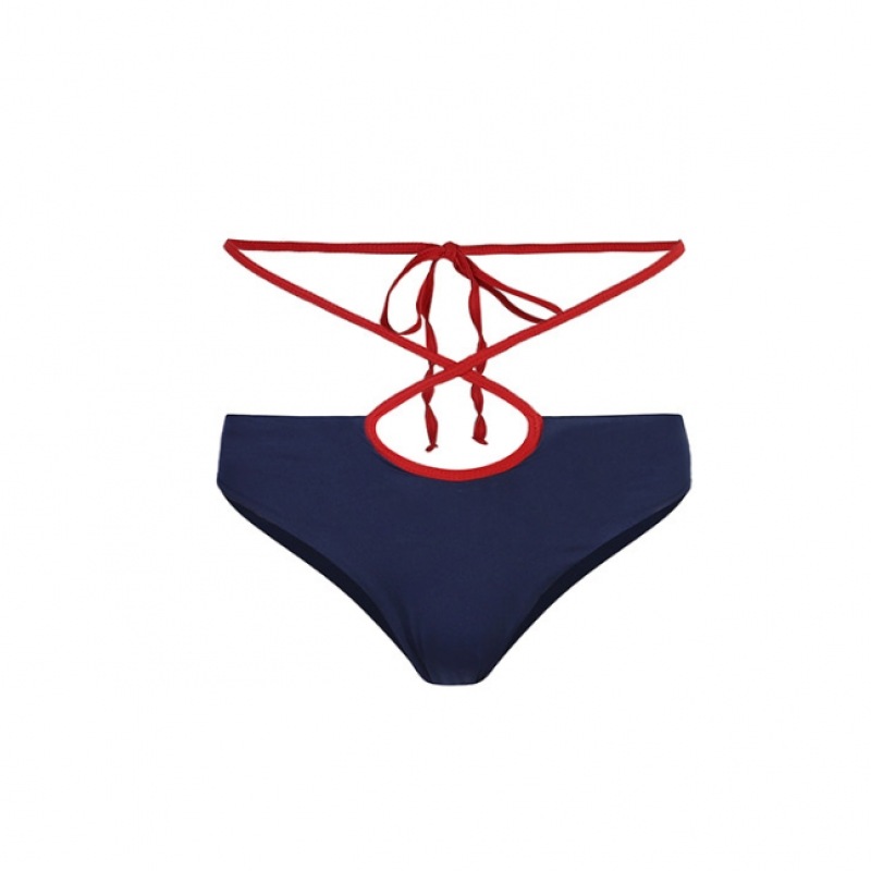 BADBLOOD BBC ハートロゴレースアップビキニボトム (ローライズ)-ネイビー/レッド