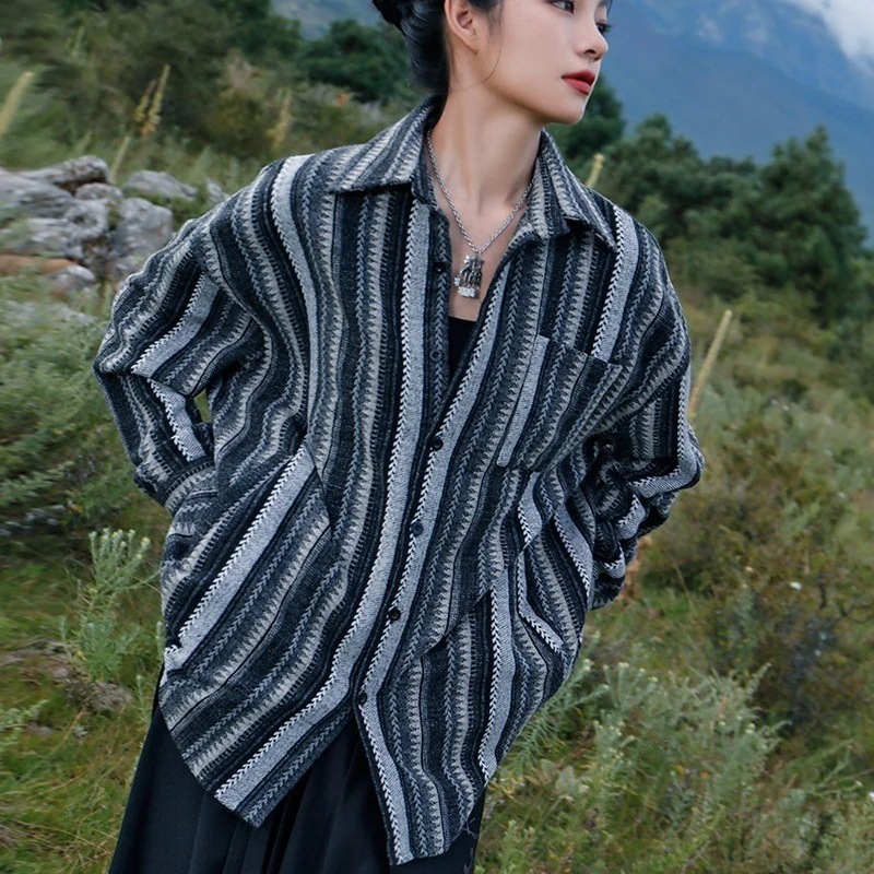 ストライプシャツ レディース 長袖シャツ メンズ ゆったり 男女兼用 厚手 カッコイイ ラシャトップス カップルコーデ 7,220円