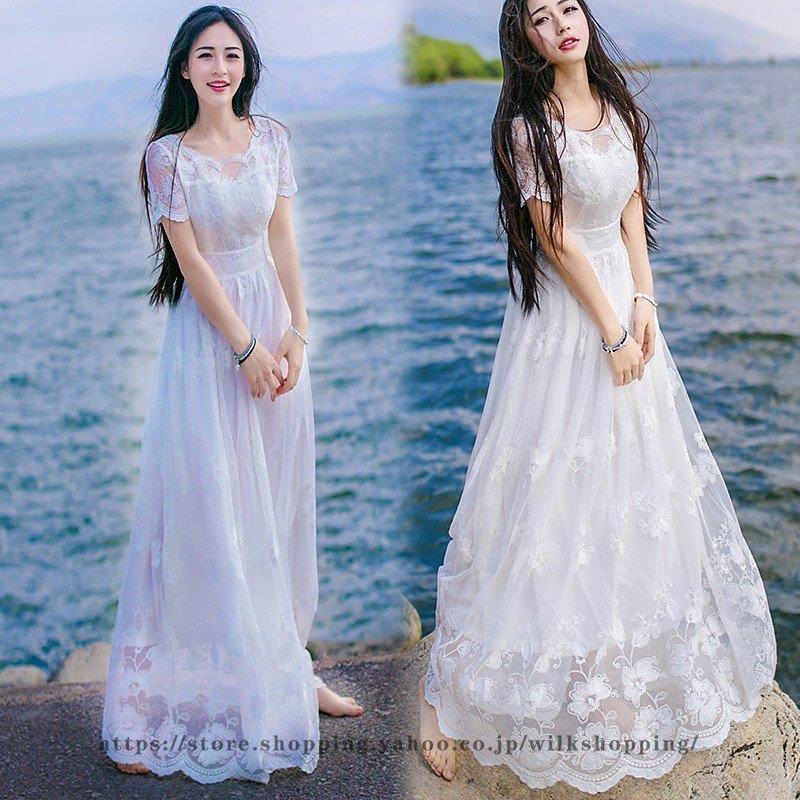 2026春夏新作ロングドレス ワンピース 結婚式ドレス レディース マキシ丈ワンピース 夏 きれいめ 白 上品 レース　刺繍花柄 ロング丈 ドレス 40代 大人 オシャレロングドレス ワンピース 結婚