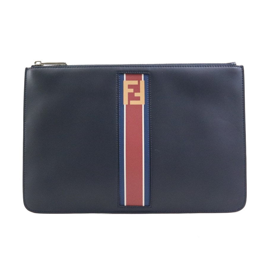 フェンディ FENDI クラッチバッグ レザー ネイビー シルバー メンズ 7N0078 A1R2 w1063i