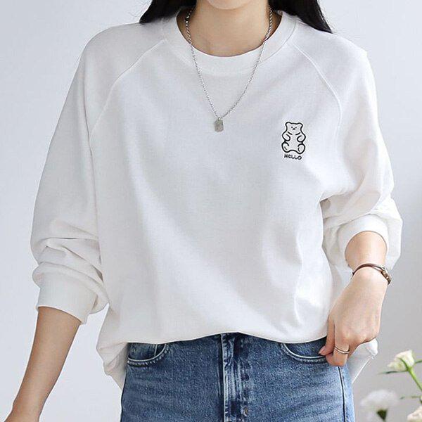 (T)リボ刺繍ティー 秋 レディース スウェットシャツ 長袖