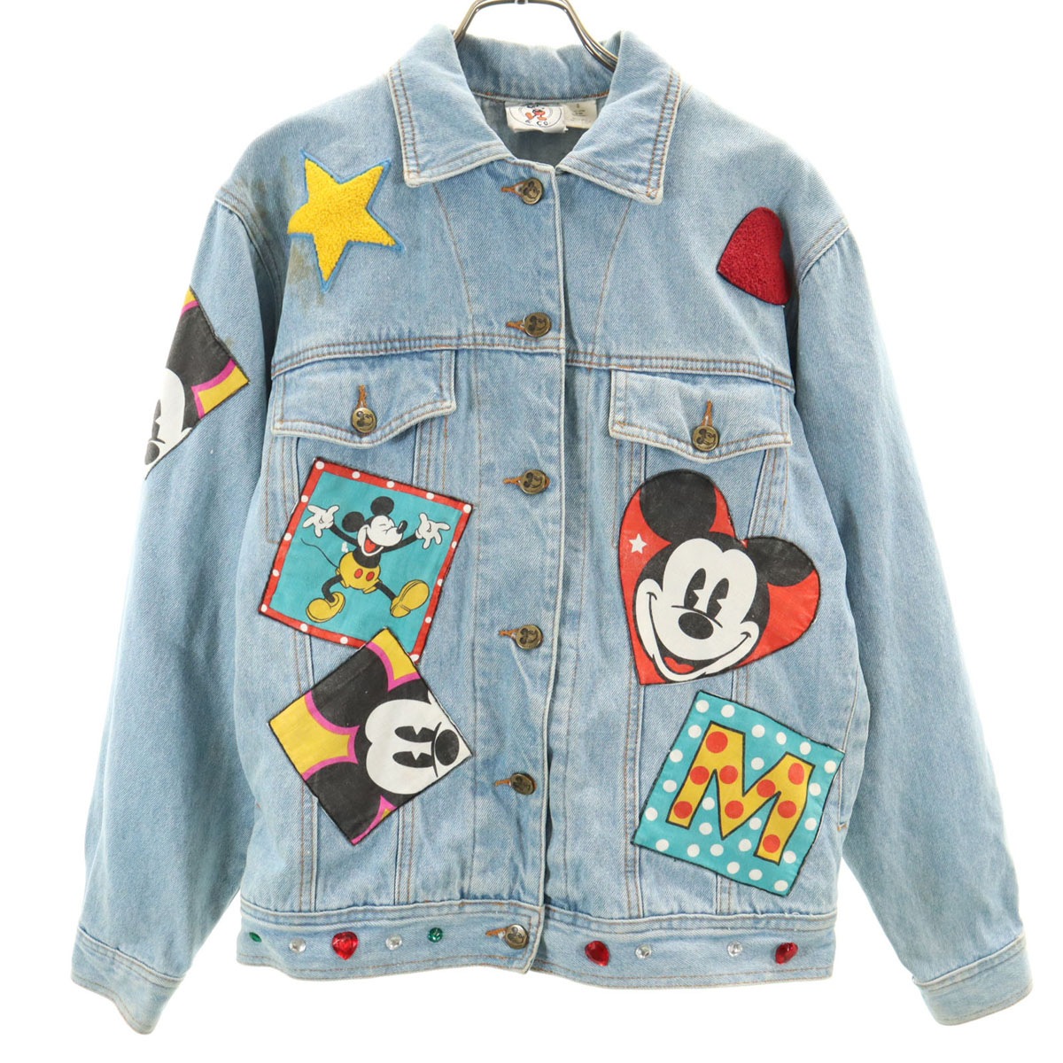 mickey & co. ミッキーアンドコー 90s オールド ミッキマウス デニムジャケット S ウォッシュブルー ジージャン トラッカー レディース 古着