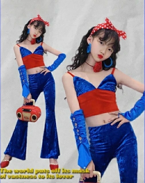 サファイア ノスタルジックス風 チーム 韓国風 110-160cm フレアパンツ チアダンス キッズダンス衣装 ガールズ ステージ レトロ風 キッズモダンダンスセット 団体 演出服 hippop モデ