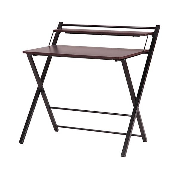 折りたたみテーブル パソコンデスク 約幅88cm ダークブラウン×ブラック ブックスタンド付き フォールディングデスク リビング