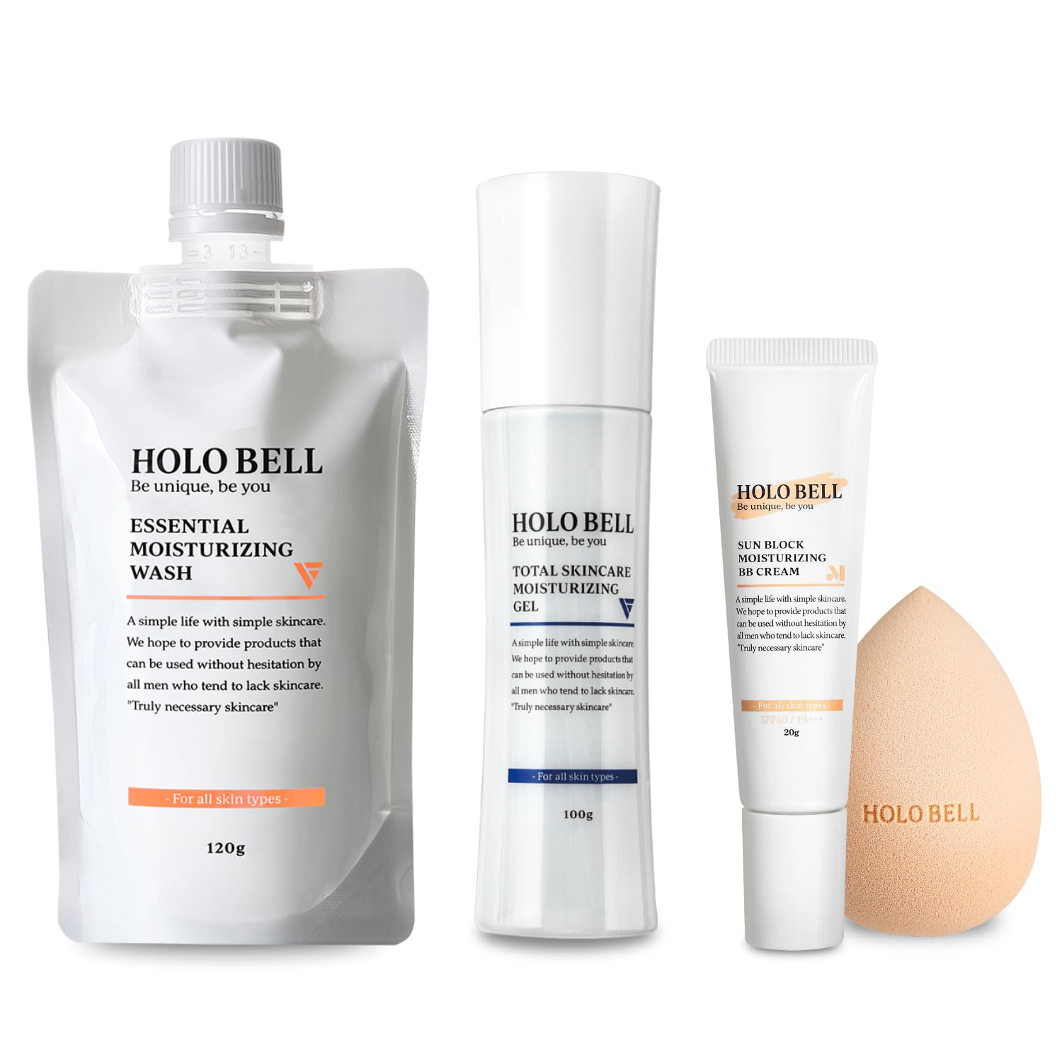 HOLO BELL 高保湿 メンズ スキンケア 3点セット 洗顔料 フォーム BBクリーム ホロベル トータルスキンケア保湿ジェル 100g エッセンシャル保湿ウォッシュ 120g サンブロック保湿B