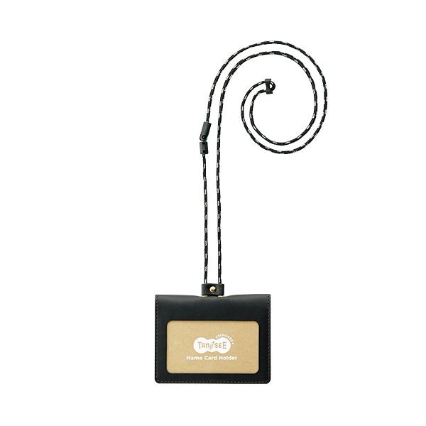 （まとめ） TANOSEE合皮製ネームカードホルダー 2つ折りタイプ ブラック 1個 [x5セット]