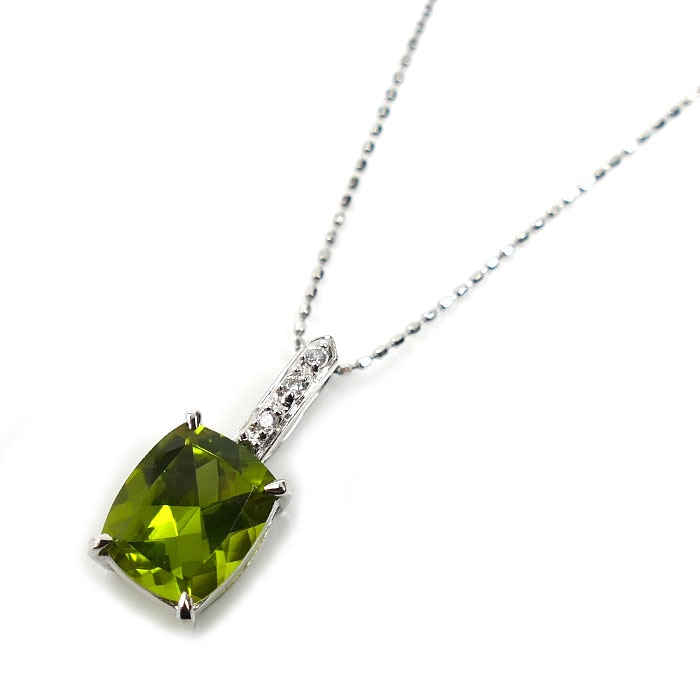 K18WG ホワイトゴールド ネックレス ペリドット2.80ct ダイヤモンド0.03ct 2.9g 40cm レディース 中古