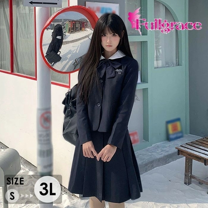 卒業式 スーツ 女の子 制服風 セットアップ レディース ジャケット プリーツスカート リボン付き 通学風 女子高生風 長袖 学生服風 韓国ファッション 量産型 参戦服 ma005n1n1n1