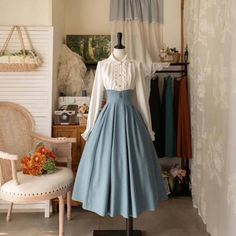 春夏lolita自作高腰半身ロングスカートロリータ純色百合シンプルウエスト痩せハーフスカート
