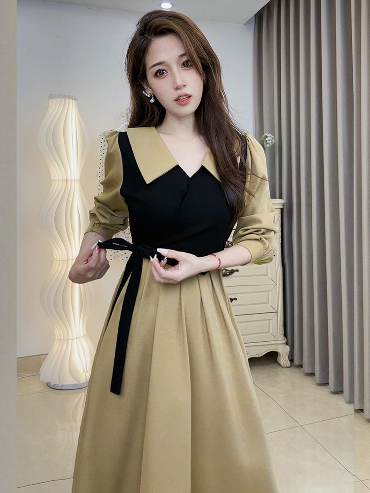 ミルク部門はロングスカートの偽のツーピースシャツ長袖ワンピース女性2023新しい初秋の小さなシニアの感覚を着る 4,821円