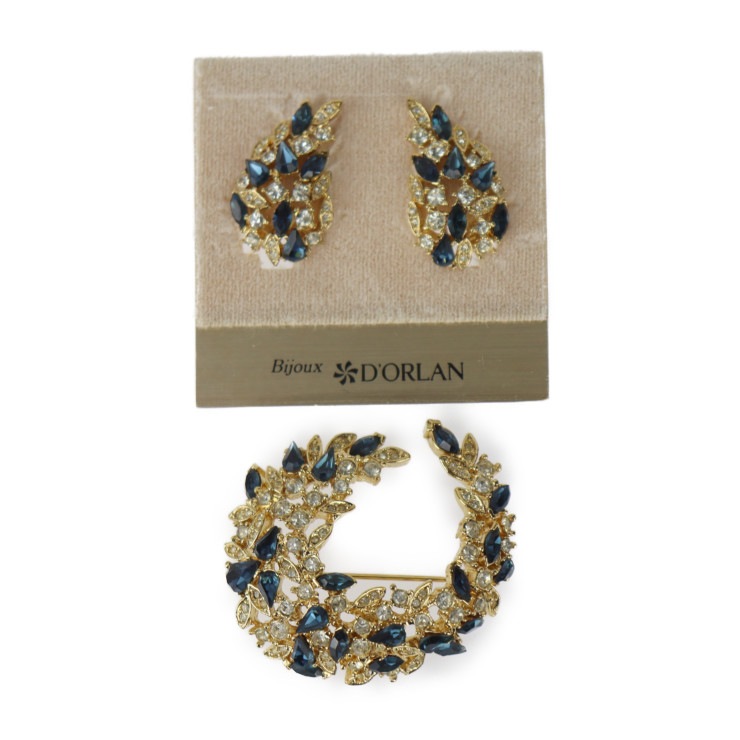 イヤリング ブローチ セット ブローチ - メタル ラインストーン ゴールド ブルー系 クリア ヴィンテージ アクセサリー【本物保証】 8,568円