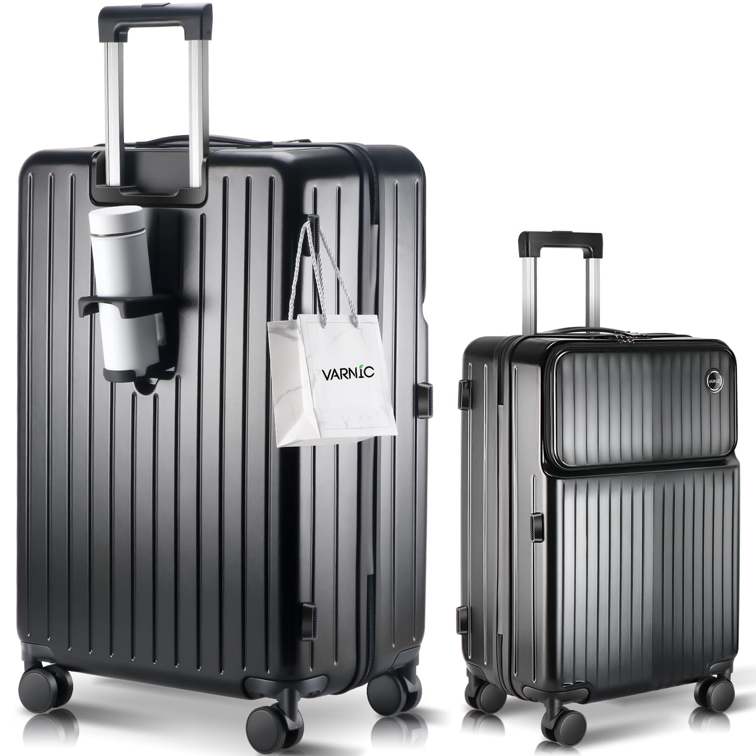 [VARNIC] スーツケース トップオープン式 多機能 キャリーバッグ USBポート付き カップホルダー付き キャリーケース 三段階調節キャリバー ABS+PC 超軽量 耐衝撃 振動軽減 静音 36