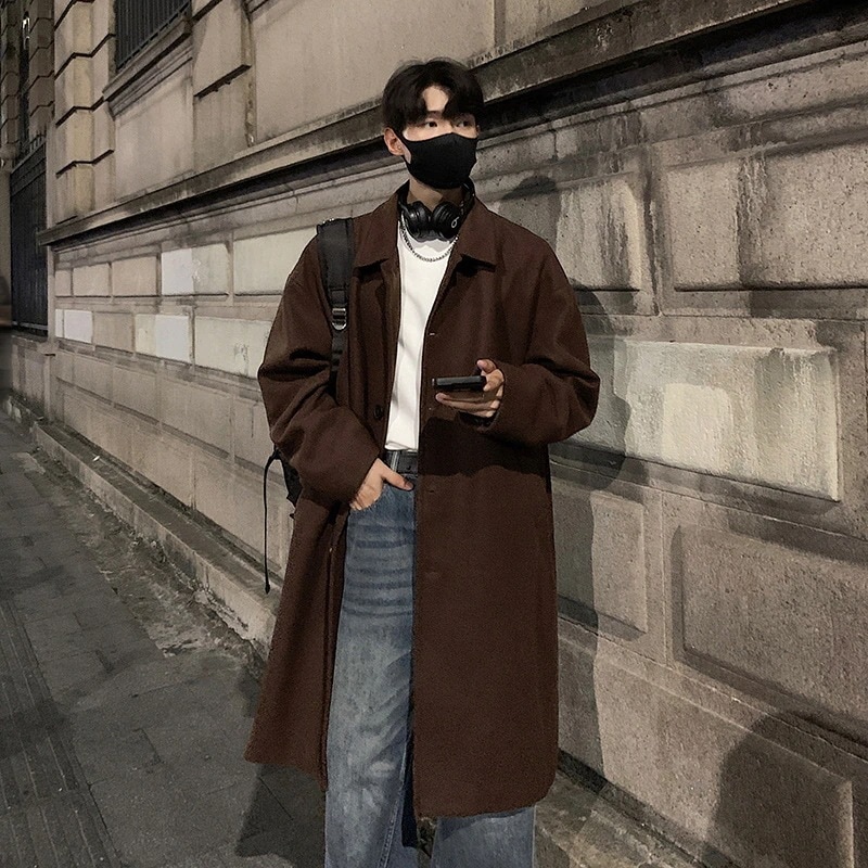 中長タイプのカジュアルな襟付きラシャコートメンズ服秋冬新型ゆるい防寒冬アウターファッション両面毛風コート30%制限