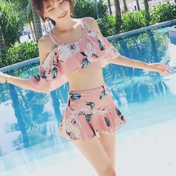 体型カバー 水着 ビキニ タンキニ 3点セット 大きいサイズ レディース 2019年新作 ビーチウェア 40代 30代 20代 フレアスカート フリル