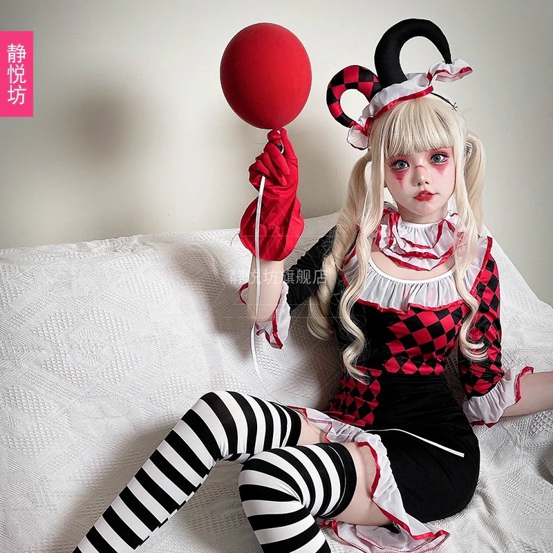 ハロウィン大人用ピエロスーツサーカスポーカーコスコスチューム仮装ステージパーティーウェアナイトクラブds