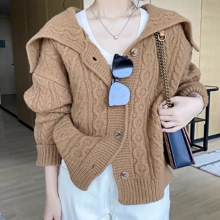 トップス カーディガン 袖あり 長袖 ラウンドネック セーラーカラー ニット かわいい 大人可愛い きれいめ カジュアル 大人 上品 おしゃれ レトロ 大人可愛い 大人女子 こなれ感 ラフ ラブリー