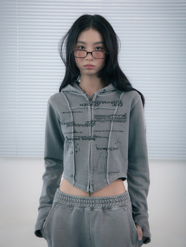 【HUGYOURSKIN】 WE LOVE HOME HOODIE ZIP UP : GRAY
