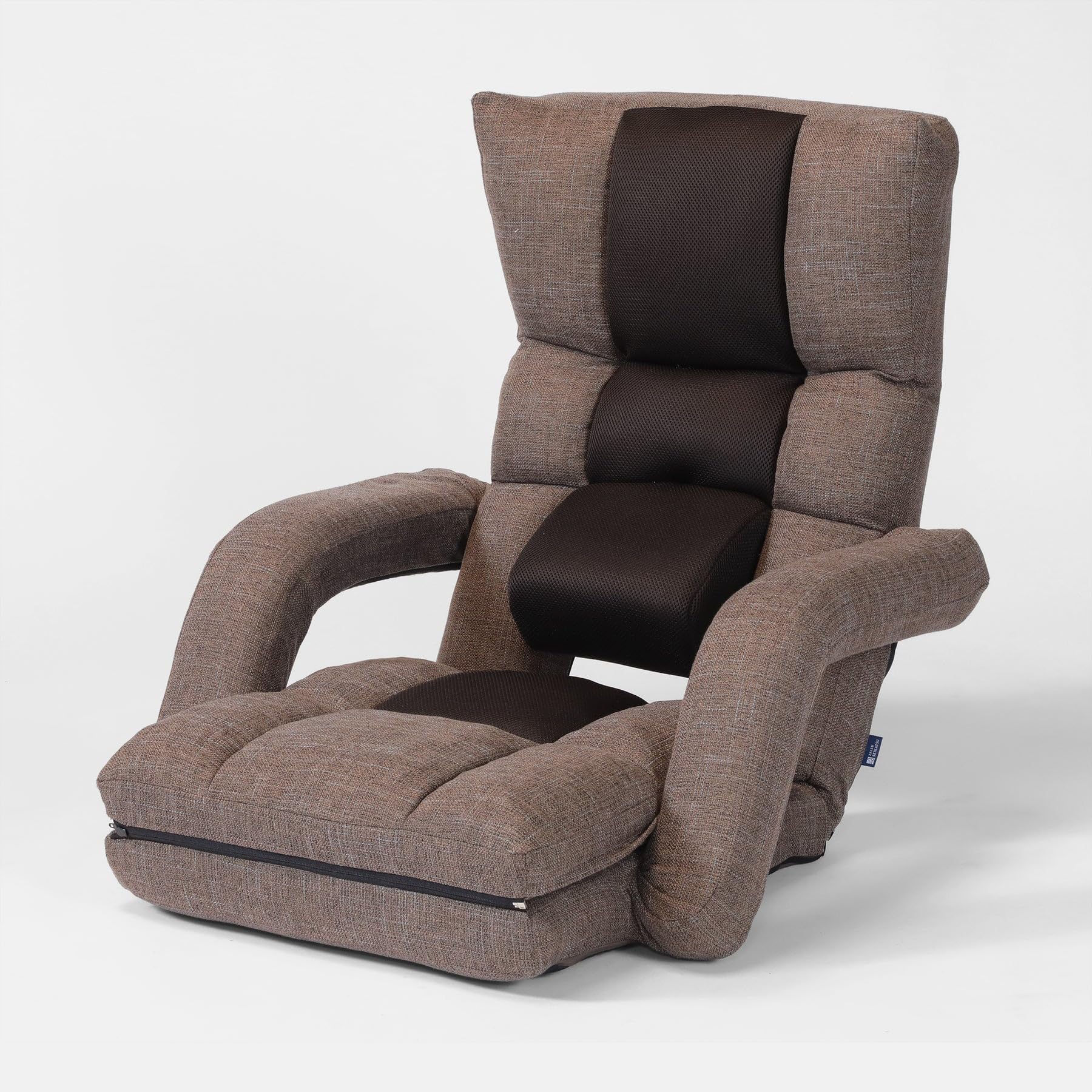 腰の神様がくれた座椅子 くつろぎ広がる ３WAYタイプ (ブルー/リクライニング/連動肘 / 14段階 / ヘッド/背もたれ) ハイバック 肘掛け フルフラット オットマ