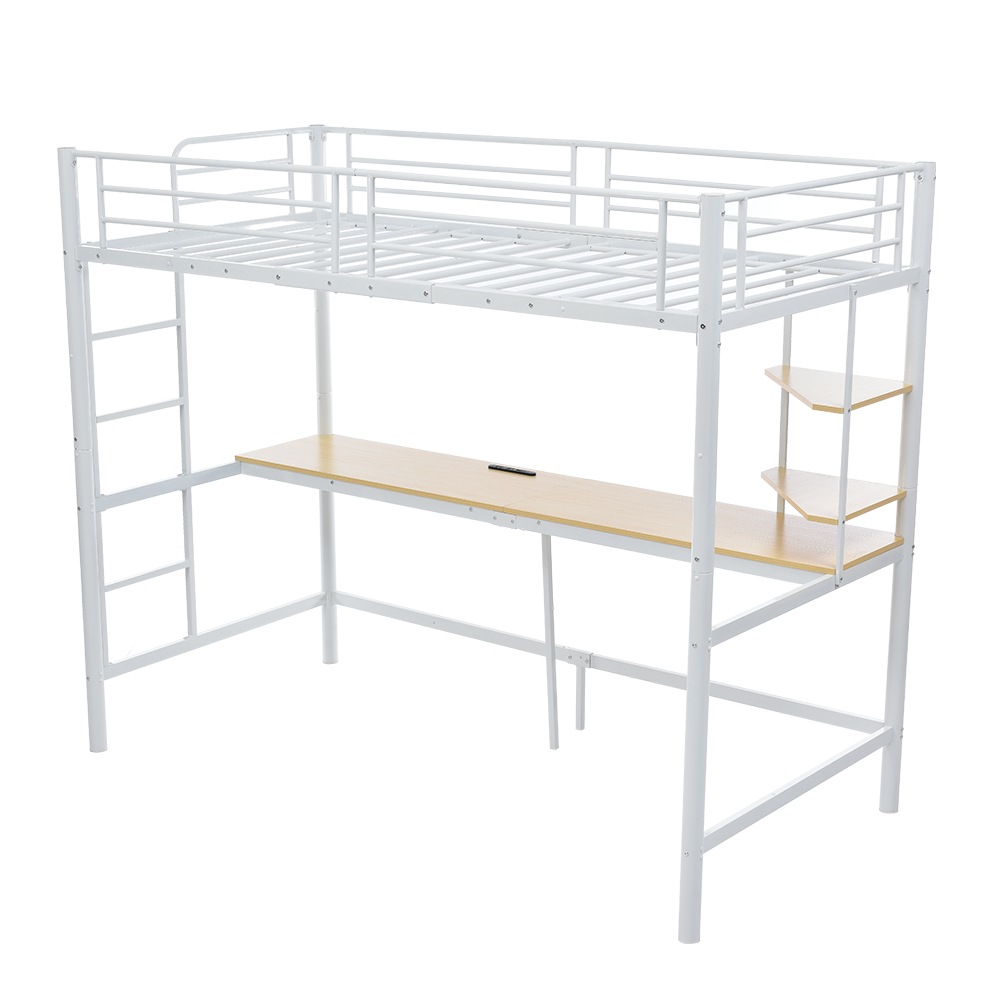 【国内発送&送·料·無·料】システムベット ロフトベッド 宮棚 コンセント付き デスク付き シングル 収納付き 北欧風 ラック棚付き 二段ベッド 二段ベッド 大人用 スチール 耐震121