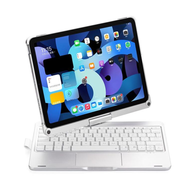 アイパッドエア タッチパッド搭載キーボード付きケース iPad Air (第5世代・ 第4世代) 360度回転カバー シルバー