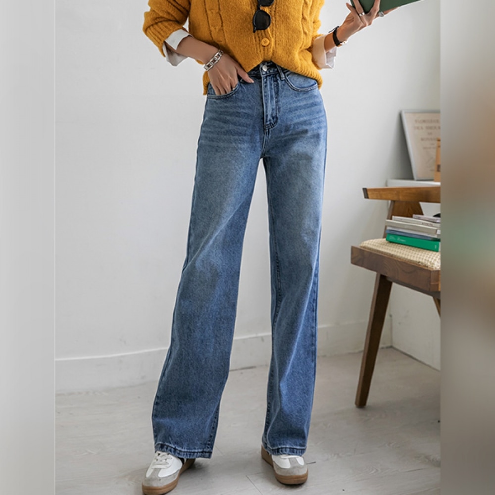 (NAK21) (S~L) ストレートラインウォッシュデニムパンツDM33-P-24 6,019円