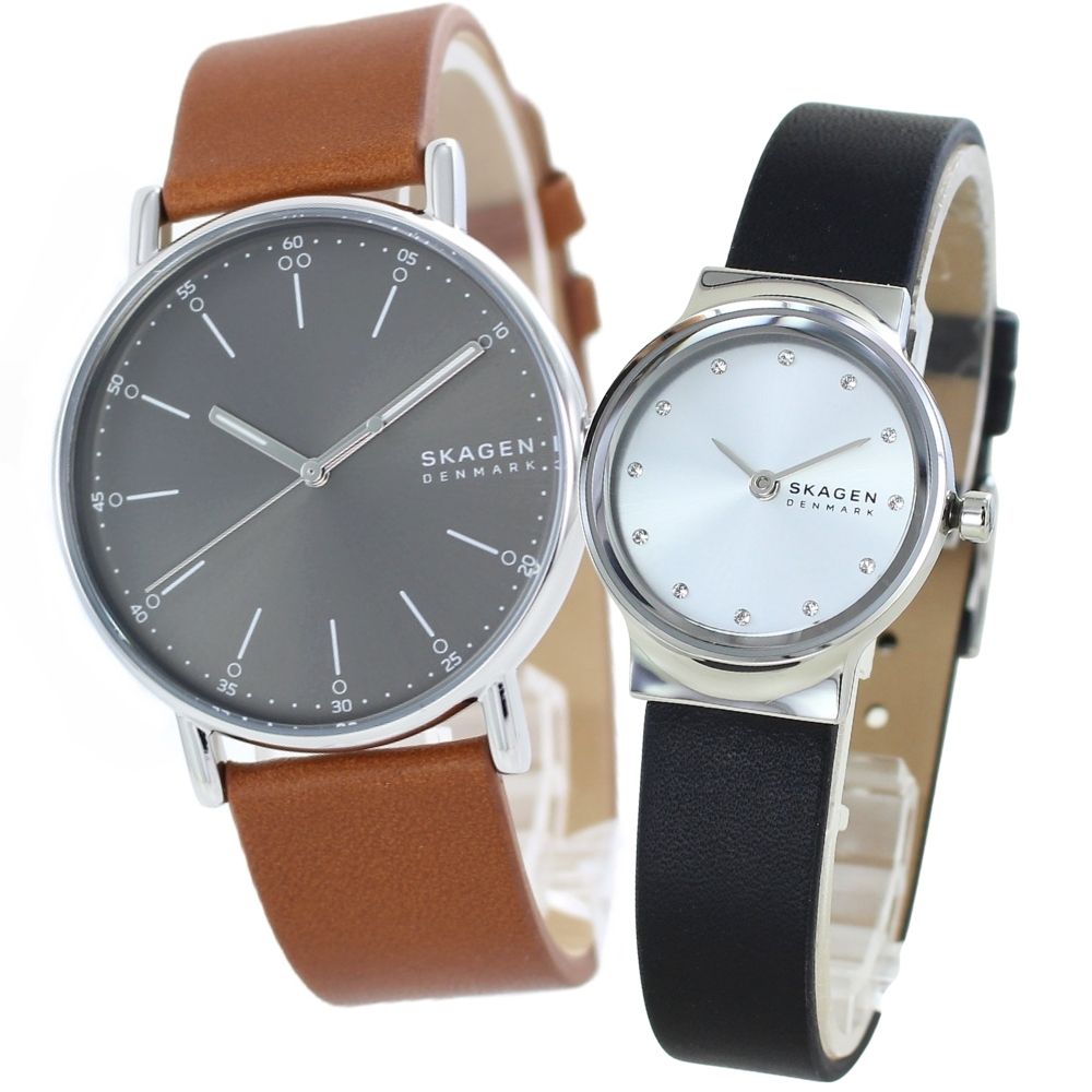 ペアウォッチ スカーゲン 腕時計 手表 シンプル ブラウン ブラック 革ベルト カップル ペアギフト 誕生日プレゼント ペア 結婚祝い 男性 女性 サプライズプレゼント 両親 夫婦 結婚記念日 妻 夫