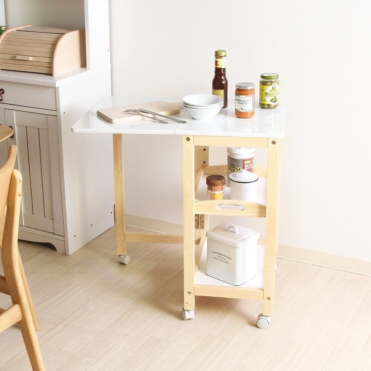 キッチンワゴン おしゃれ 折りたたみ キャスター付き 幅35～70×奥行45×高さ69.5cm ＷＨ・NA