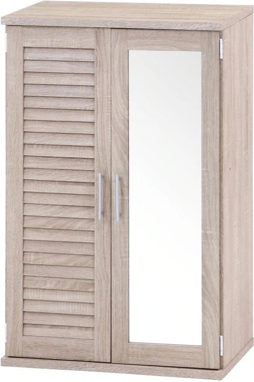 シューズボックス おしゃれ ルーバー・鏡付き スリム 靴箱 玄関収納 幅60×奥行34.5×高さ93cm ホワイトオーク