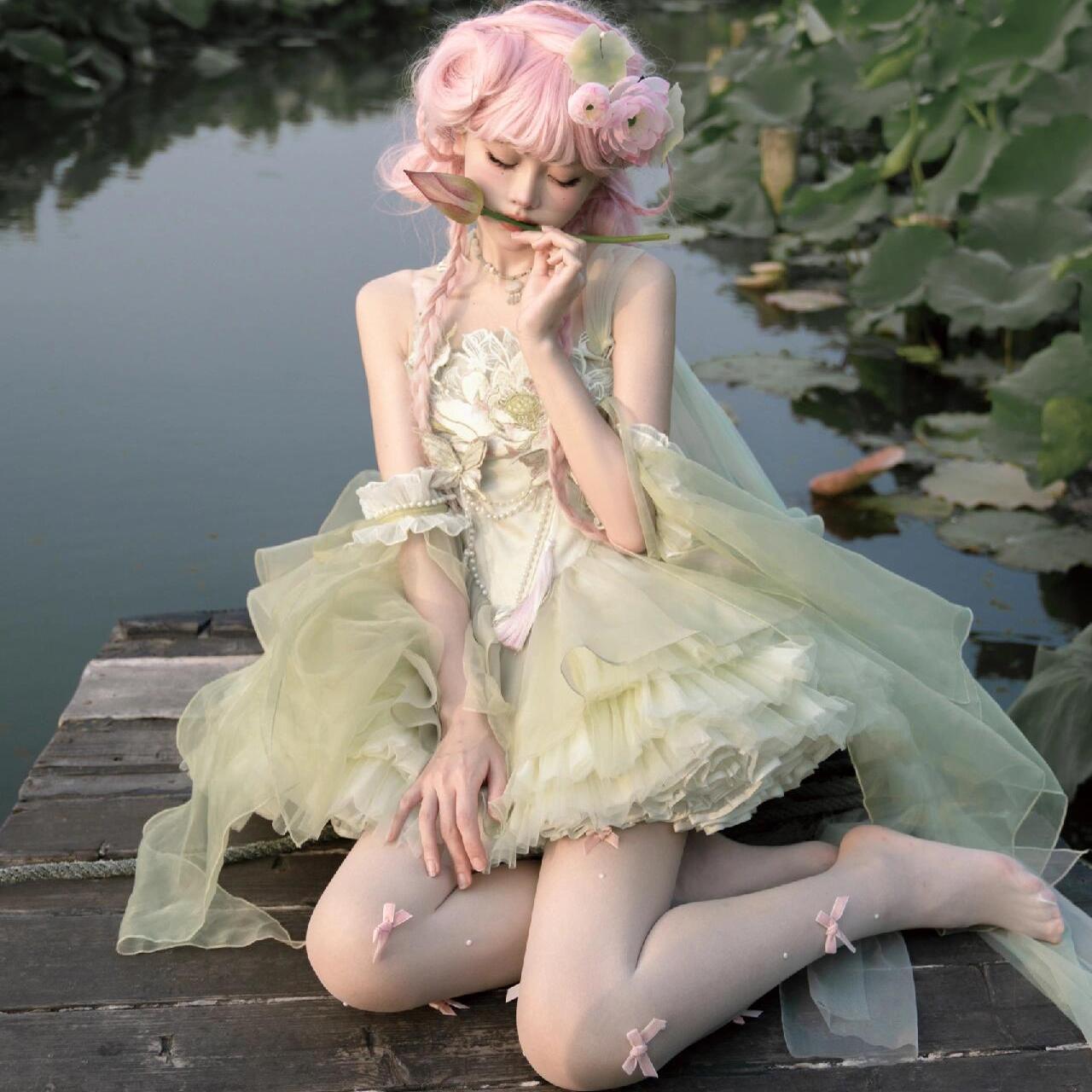 コスプレドレスロリータスカートワンピースグリーンバレエロリータドレススモールスイートアメリカンライトローサマー