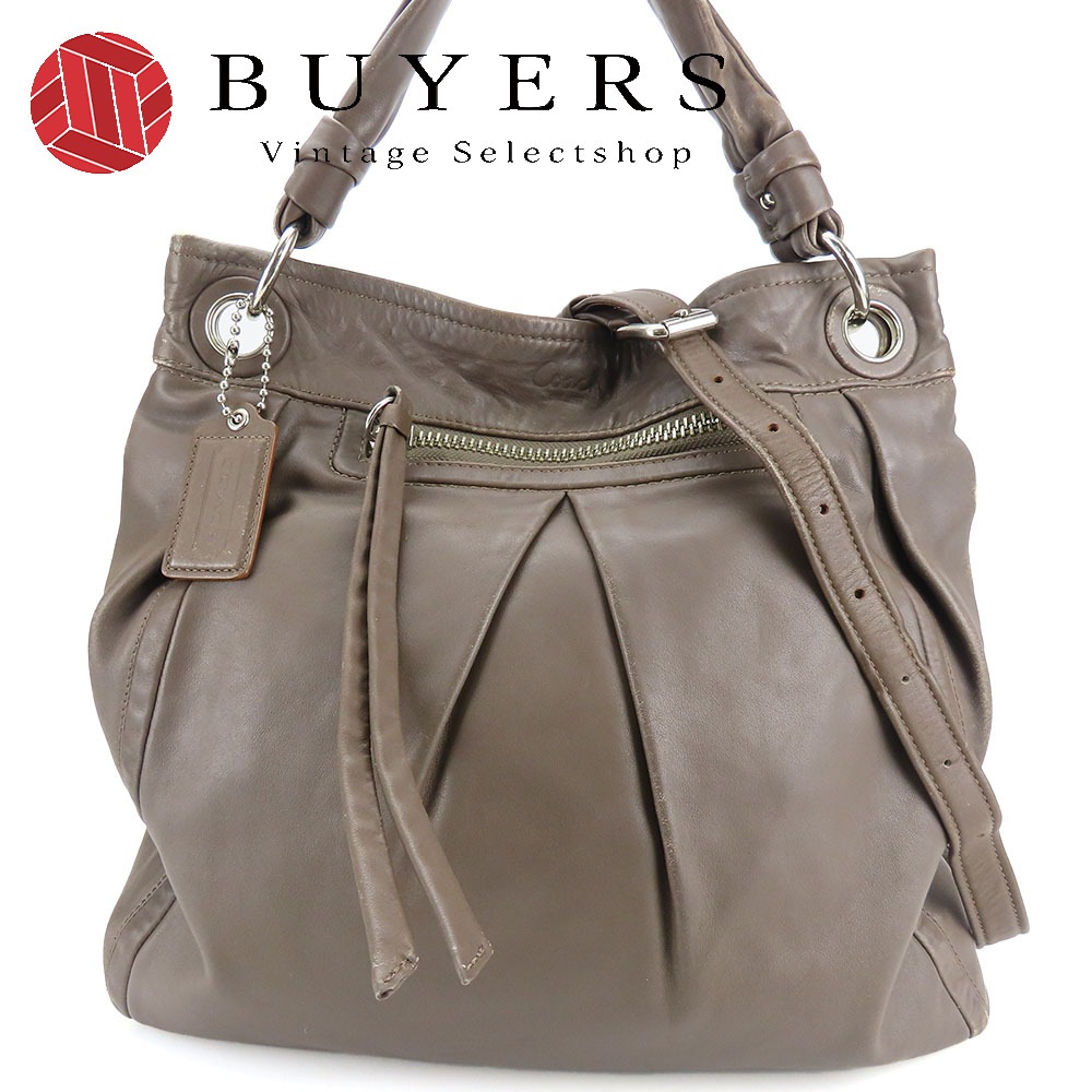 中古 ショルダーバッグ 13411 レザー ローズグレー ブラウン系 シルバー金具 2WAY ワンショルダー レディース 女性