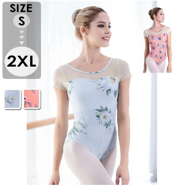バレエ レオタード 大人 バレエレオタード ダンスウェア ダンス衣装 バレエ衣装 袖あり 半袖 透け感 オープンバッグ 総柄 体操 バレエ用品 ステージ衣装 練習着 発表会 バレリーナ バレエダンス