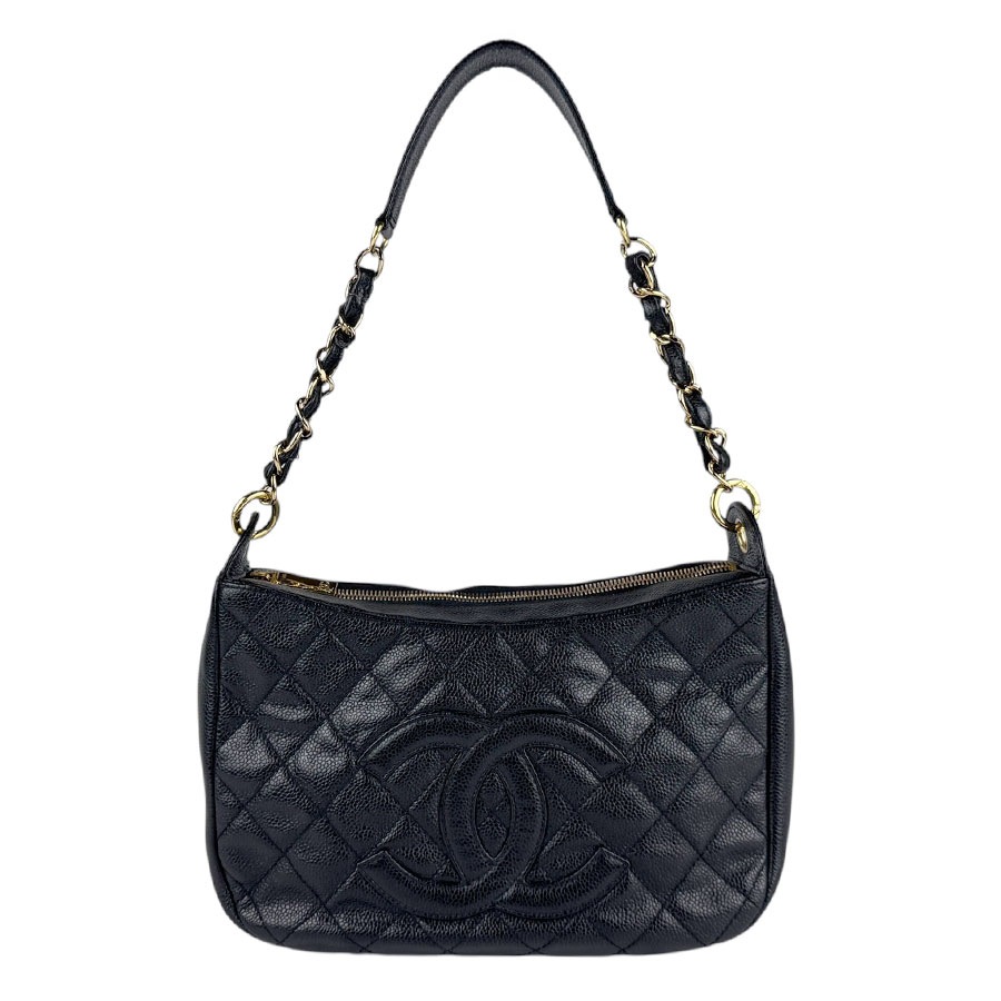シャネル CHANEL ショルダーバッグ マトラッセ キャビアスキンレザー ブラック ゴールド レディース z5751