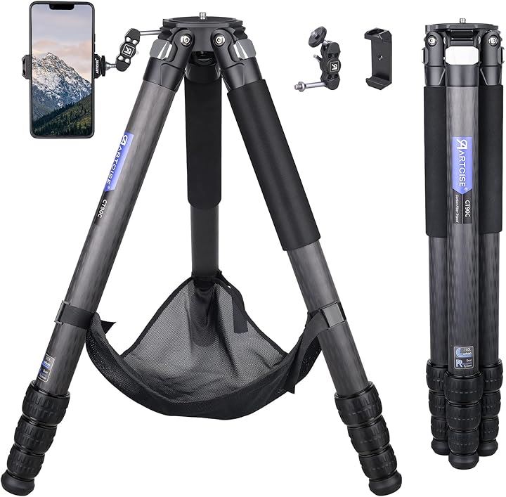 軽量 カーボン 三脚 40mm管経 コンパクト トラベル ファイバー カメラビデオ 4段ナットロック式 マジックアームスマホクリップとストーンバッグ付き 耐荷重40キロ