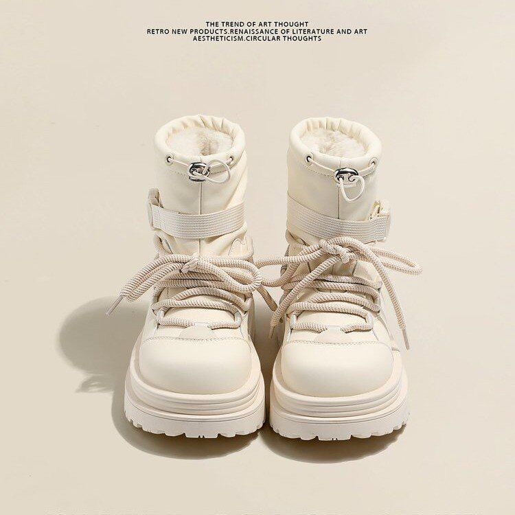 レディース 厚底 スノーブーツ 2024年冬新作 フリース裏地 厚手 北東スタイル 綿入り 防水 滑り止め マーティンショートブーツ