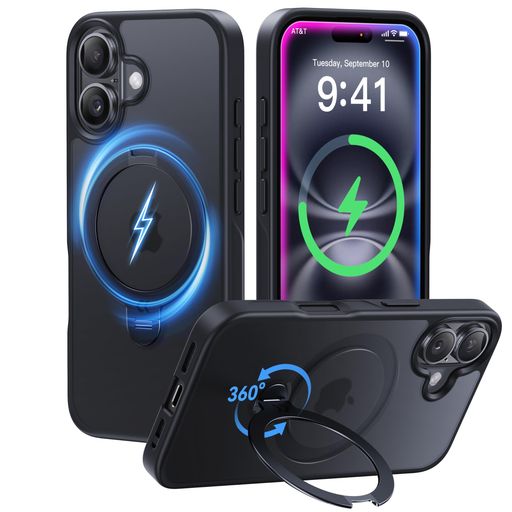 【2024最高傑作&定点360度回転】CASEKOO IPHONE 16 用 ケース 米軍MIL規格 耐衝撃 MAGSAFE対応 高耐久性【横縦両立・角度自由調整】 最大25W急速充電対応 指紋防止/