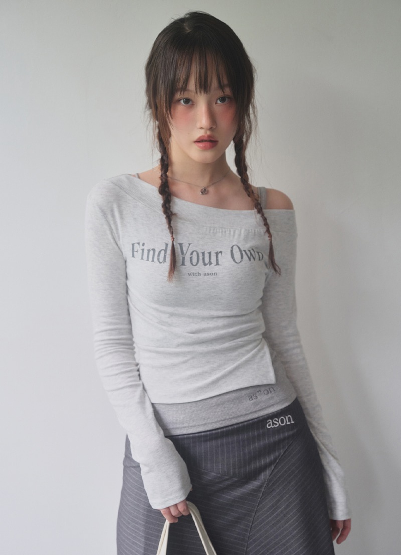 【AS"ON】 FIND OFF-SHOULDER TEE / MELANGE-GRAY 正規品
