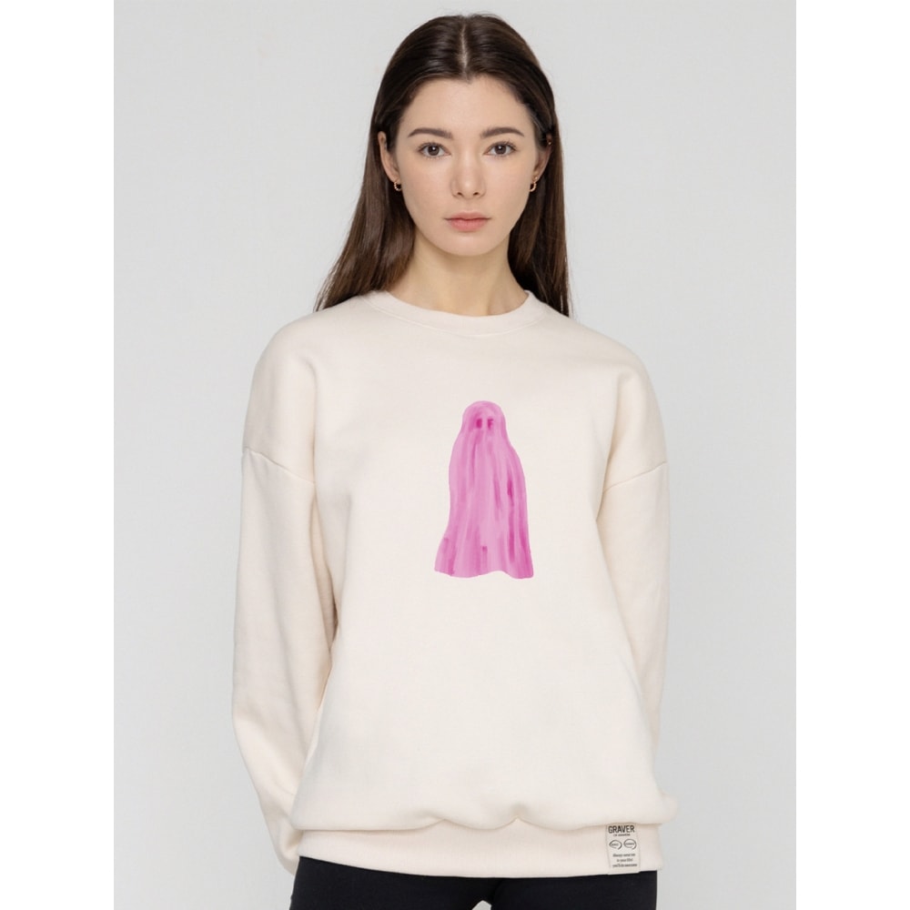 GRAVERゴーストセンターマントゥーマンクリームピンクのロゴ