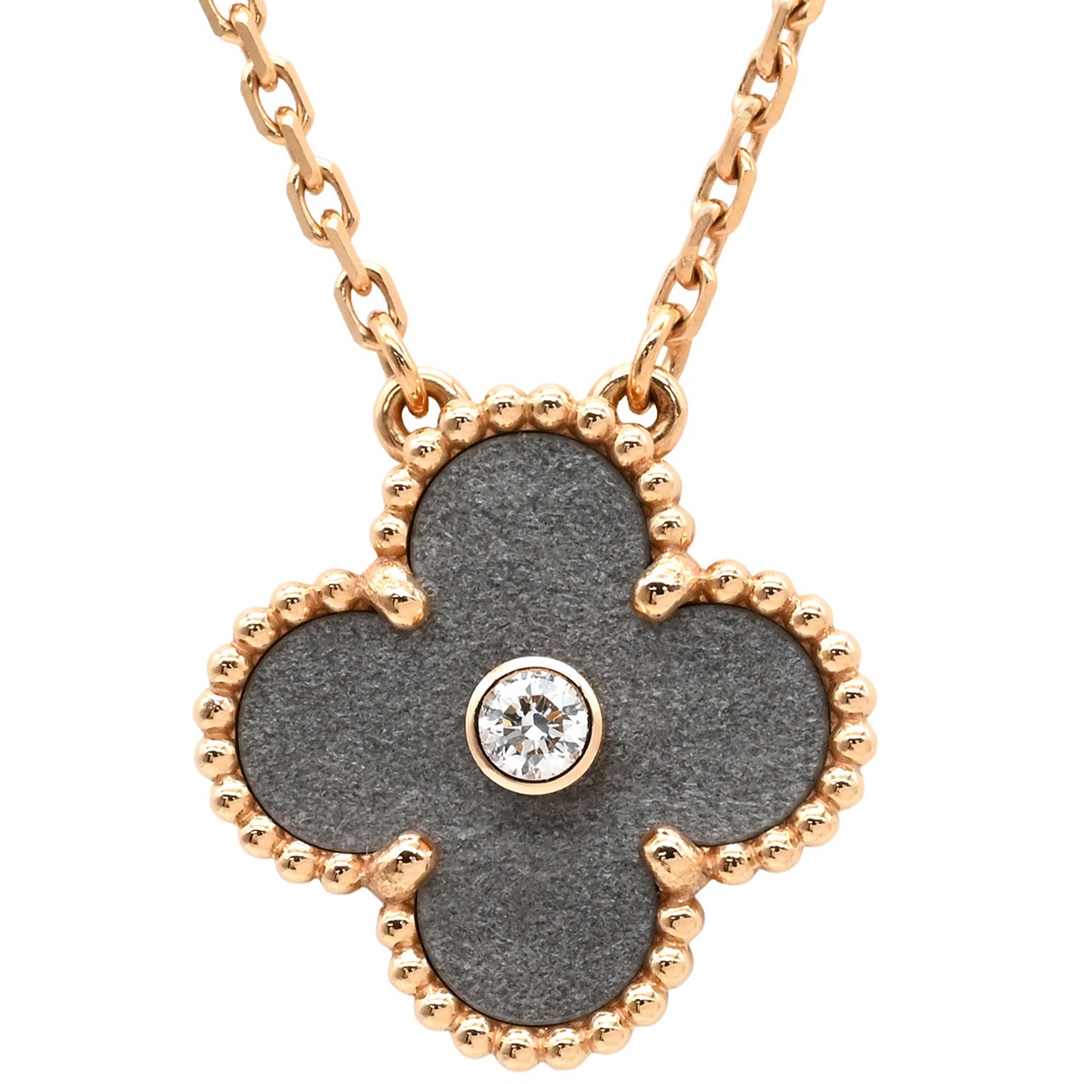 ヴァンクリーフアーペル Van Cleef & Arpels ネックレス ヴィンテージ アルハンブラ シルバーオブシディアン ペンダント K18PG ダイヤモンド シルバーオブシディアン グレーXピン