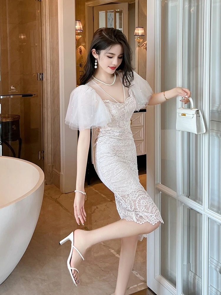 チュールワンピース レース フリル お姫様 ドレス パーティー キャバ 着痩せ 大人 お呼ばれ 同窓会 披露宴 卒業式 結婚式 ウェディング 二次会 成人式
